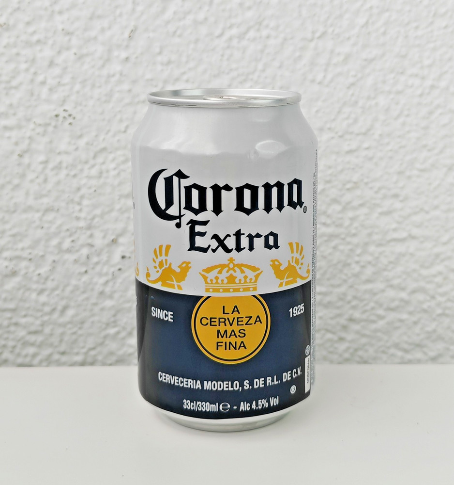 Empty 2020 Corona Extra Beer can; 330 ml/11.2 fl oz (Belgium)