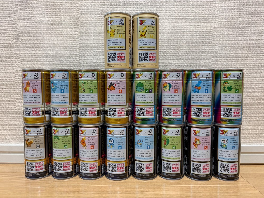 Suntory BOSS Coffee Pokemon Pokedex Complete 18 Cans Set Japan Limited Sealed