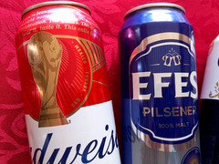 x4 EMPTY BEER CANS WIMBLEDON 26, EFES, CORONA OLYMPIC, BUDWEISER FOOTBALL CUP 26
