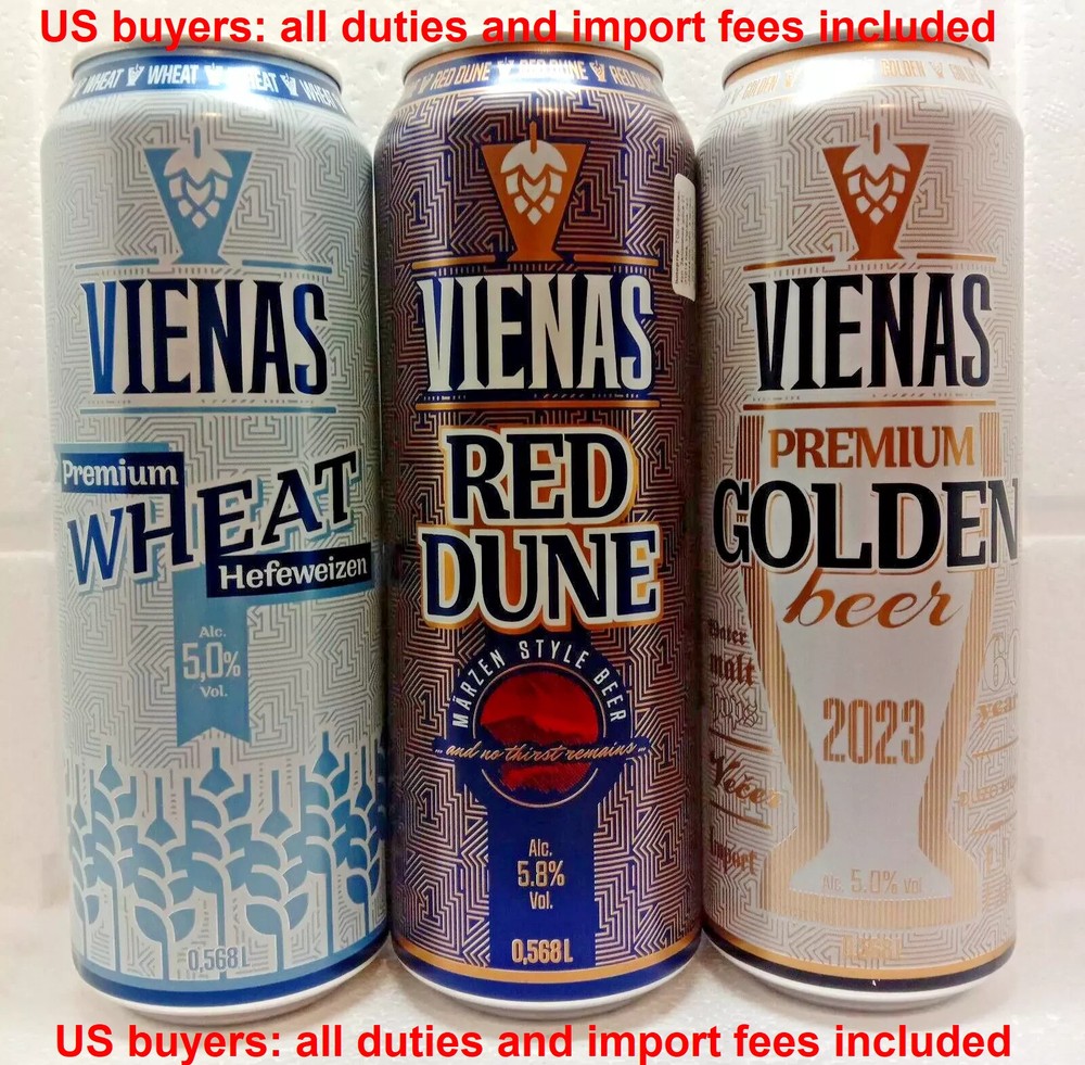 Empty Beer Can VIENAS Premium 568ml Lithuania 2024 Bottom Open 3 pcs Set