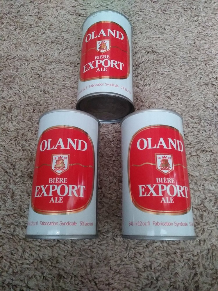 3 VINTAGE OLAND EXPORT ALE STRAIGHT STEEL PULL TAB CANADIAN EMPTY BEER CANS