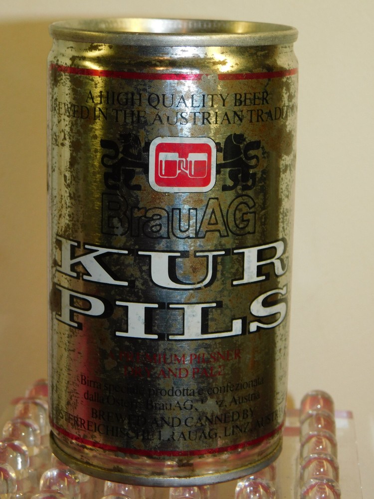 BrauAG KUR PILS PREMIUM PILSNER – 11 flo oz Rare RED & WHITE BEER CAN 1970’s