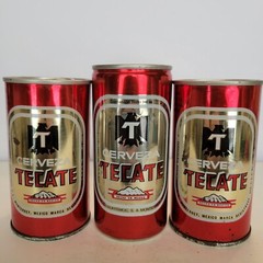 3 Cerveza Tecate Beer Cans MEXICO, Steel, 2 bottom opened